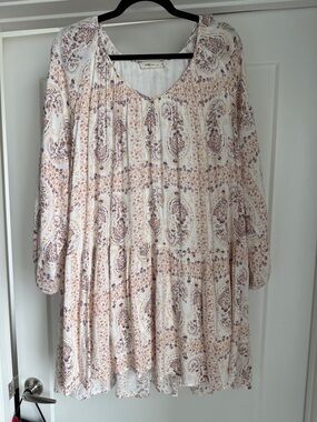 Millibon Cream Paisley Long Sleeve Tiered Dress